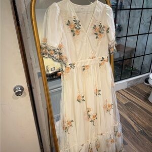 Floral Embroidered Cream Dress
